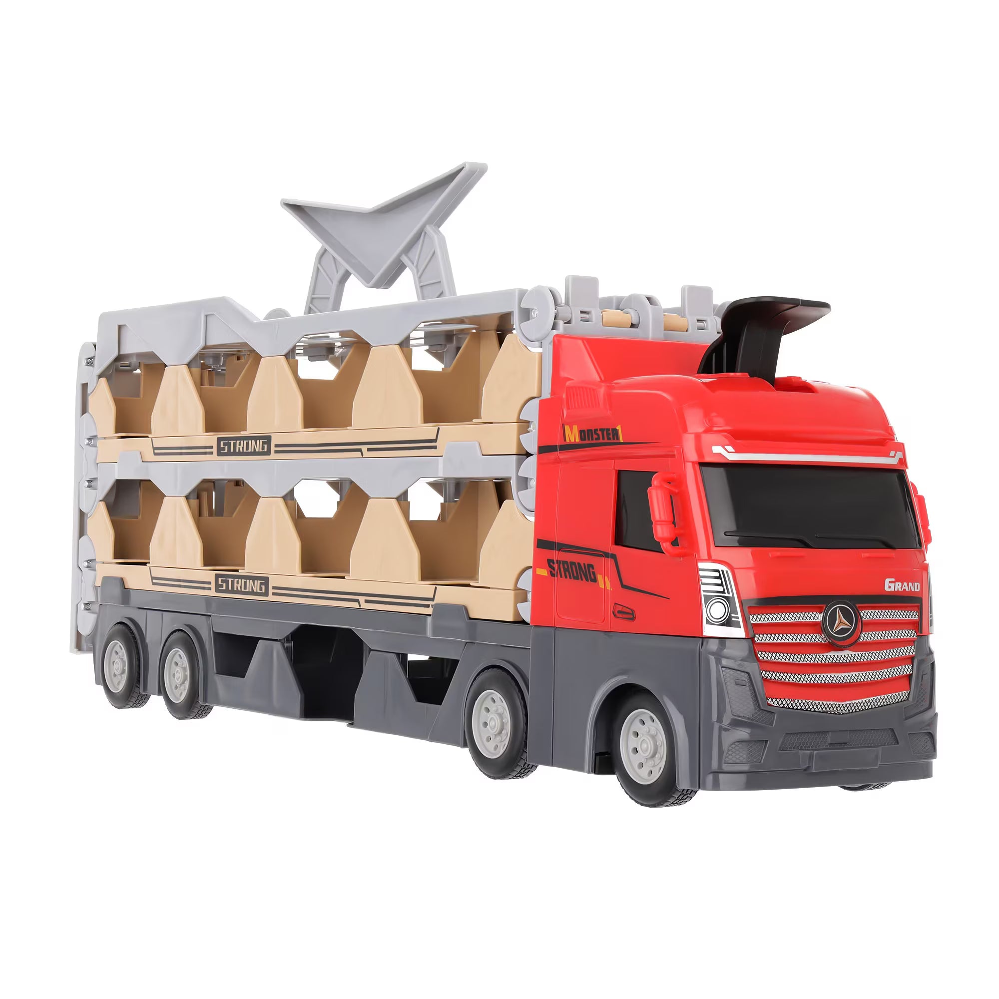 Set Camion Trailer Transformabil cu Pista de Curse 2.07m, 6 Mașini de Curse, Mecanism Pull-Back, 3 în 1 - Transport, Depozitare și Lansare