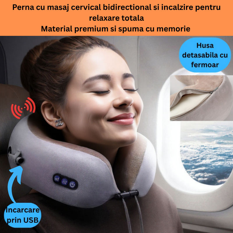 Perna de Masaj Cervical cu Spumă cu Memorie și Încărcare USB