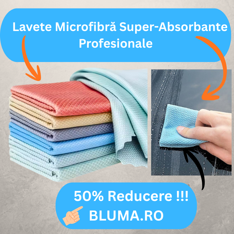 Set 10 Lavete Profesionale Din Microfibră, 30x30 cm, Ultra-Absorbante, Reutilizabile