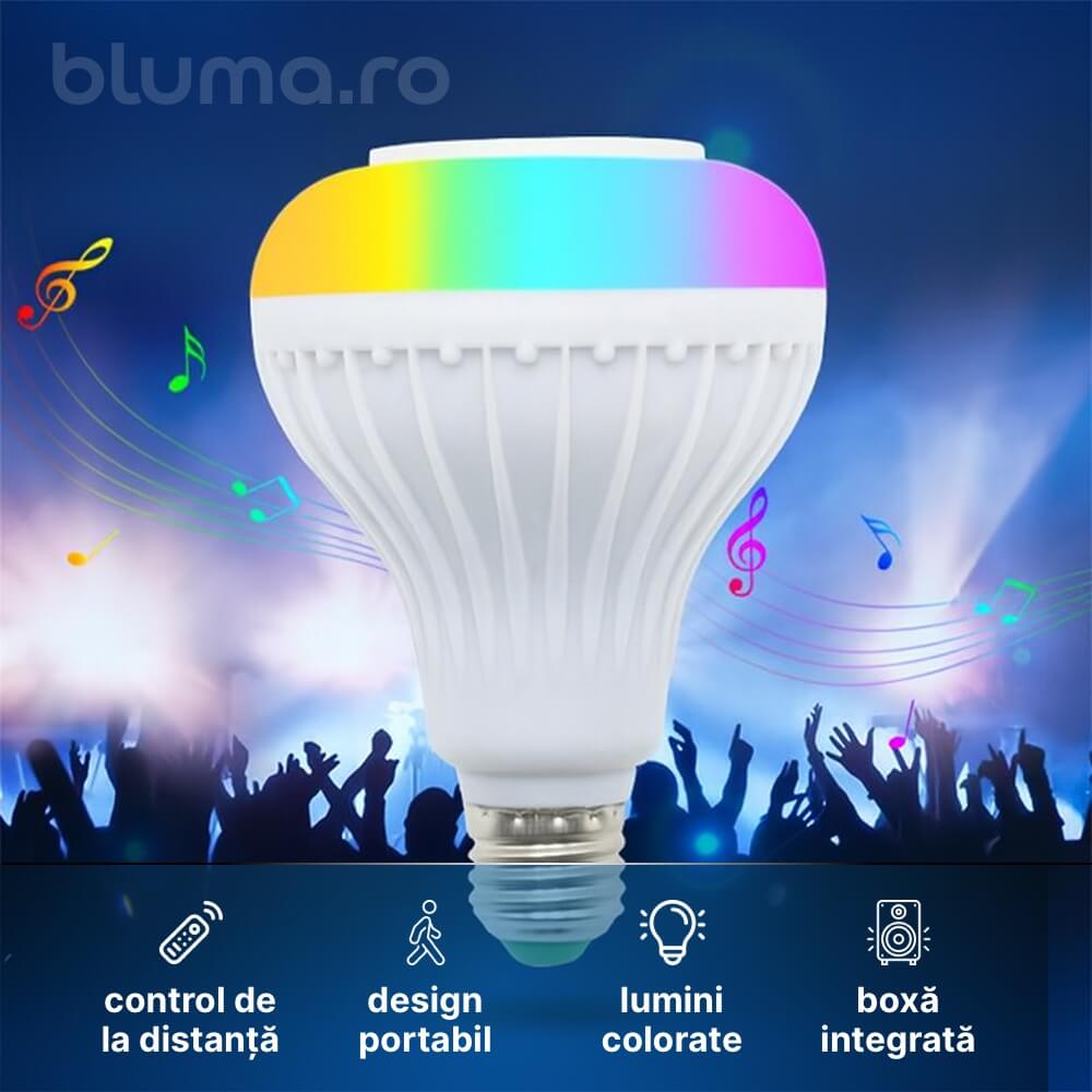 Bec Inteligent Cu Boxă Integrata , Conectare la telefon prin Bluetooth și Multiple Efecte De Lumina + Telecomandă