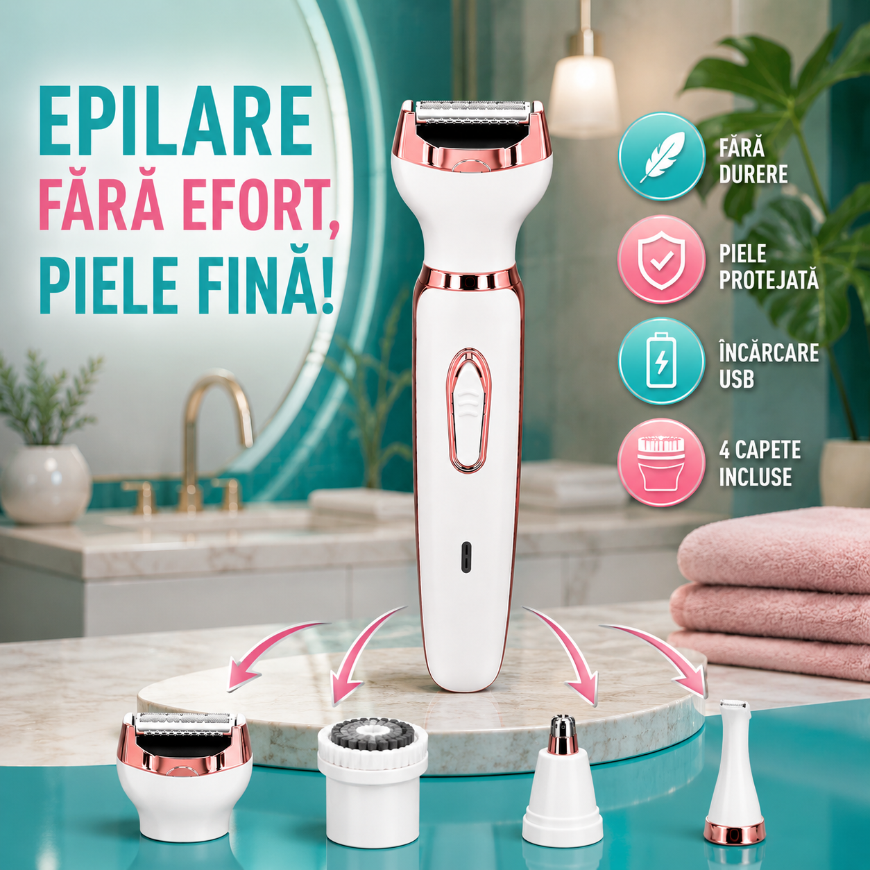Epilator 4 în 1 Multifuncțional Wireless pentru Femei