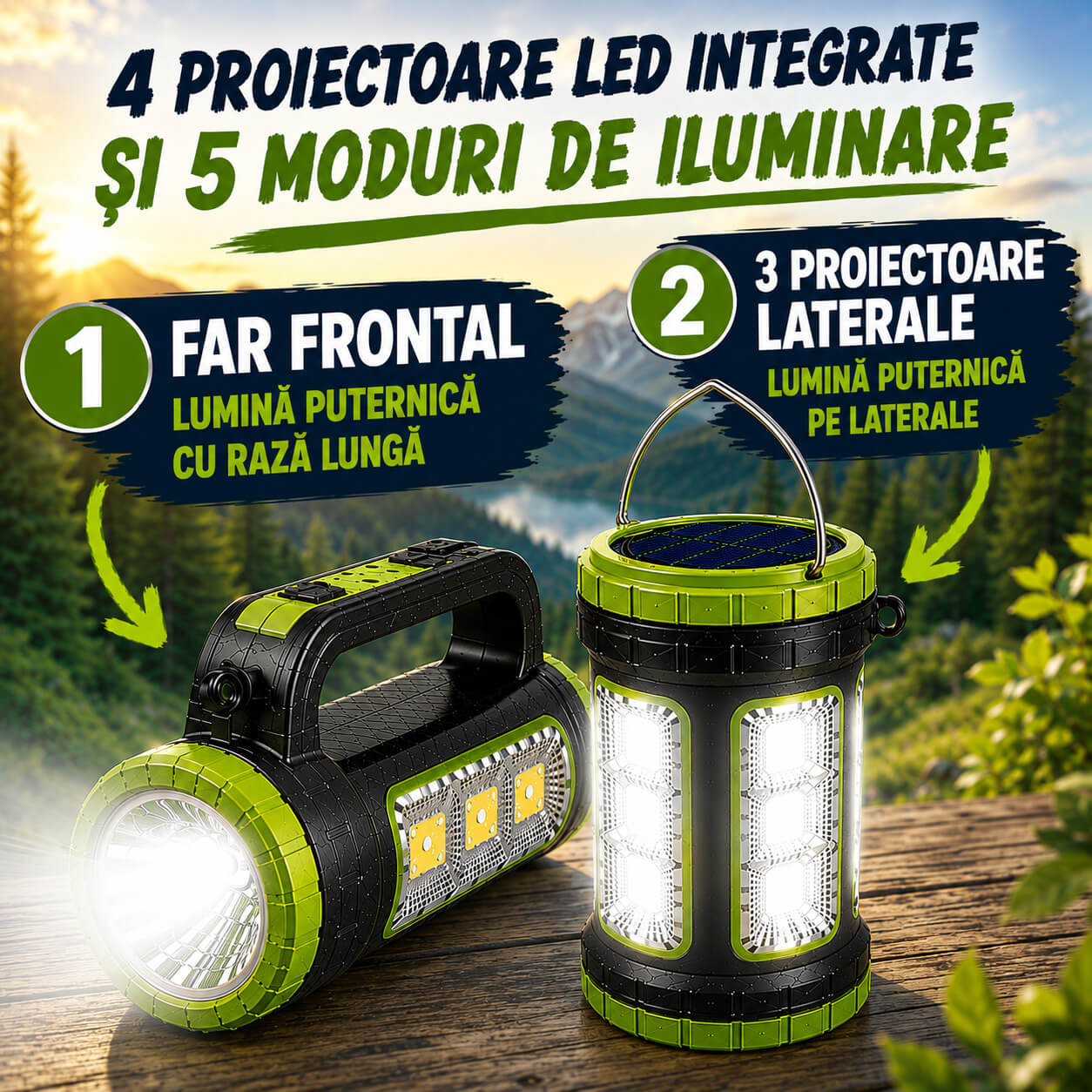 5 Moduri iluminat prin cele 4 Proiectoare LED integrate 
