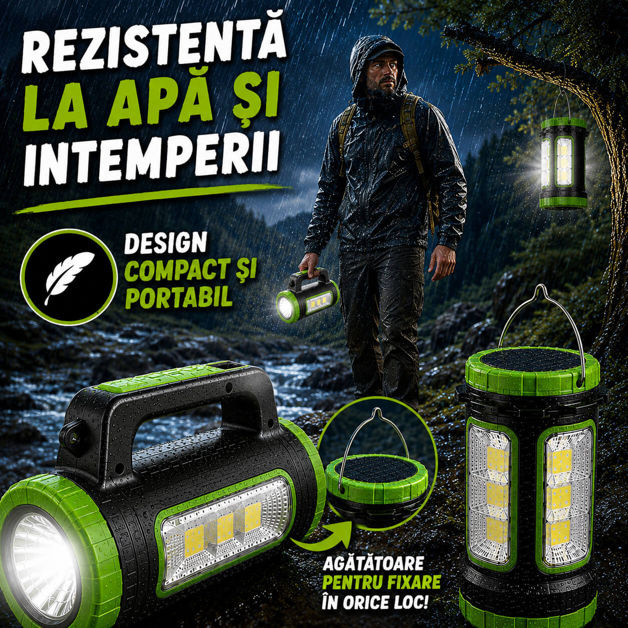 Rezistentă la apă si intemperii cu un design compact si portabil