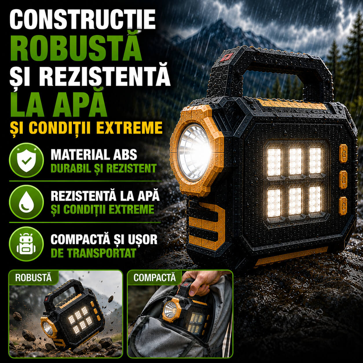 Construcție robustă și compactă si rezistentă la apă si intemperii