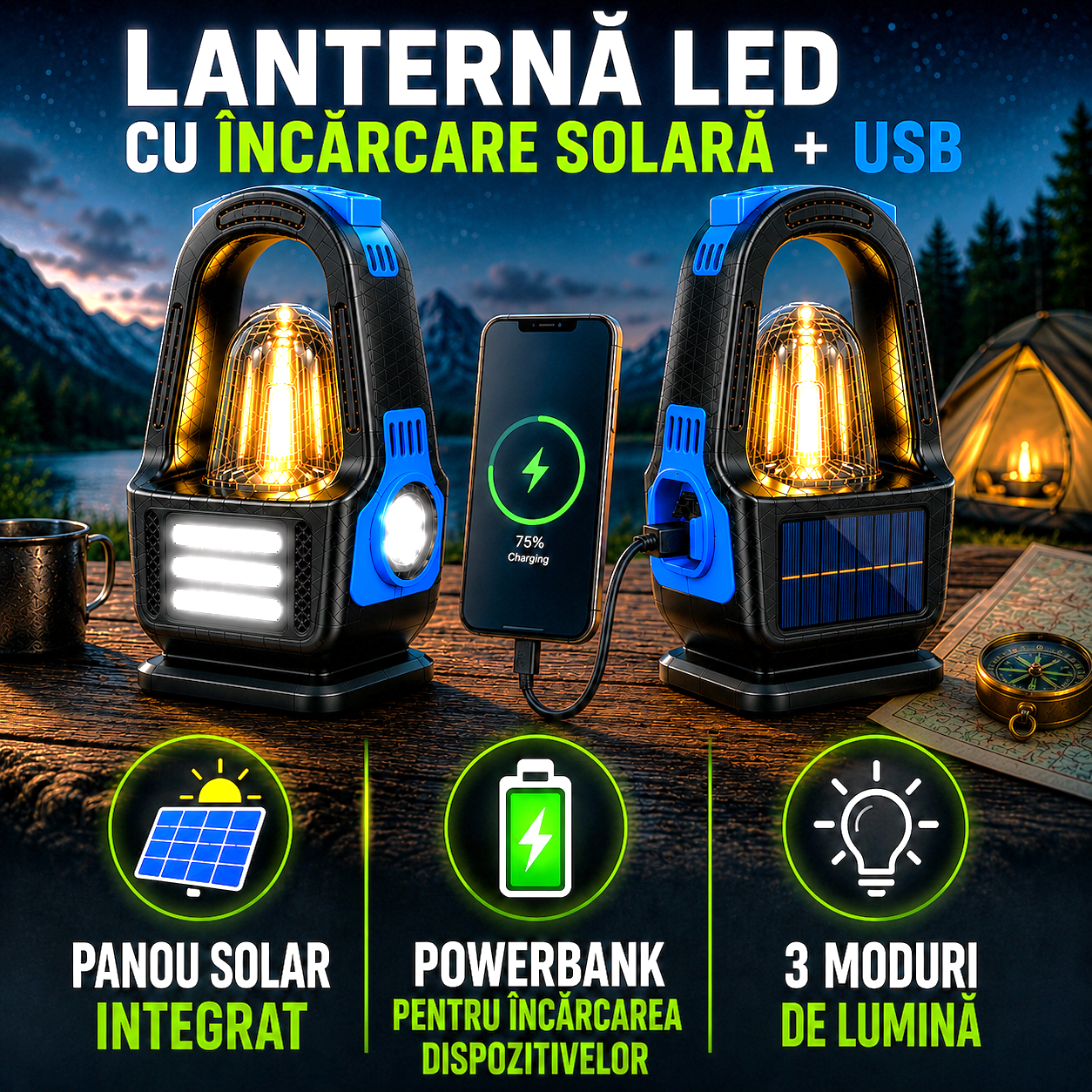 Alimentare solară și USB eficientă