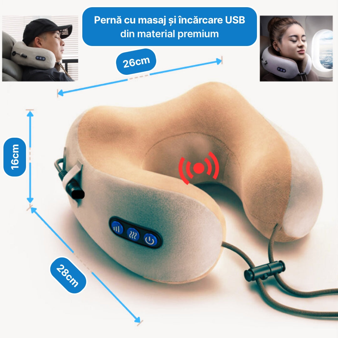 Perna de Masaj Cervical cu Spumă cu Memorie și Încărcare USB