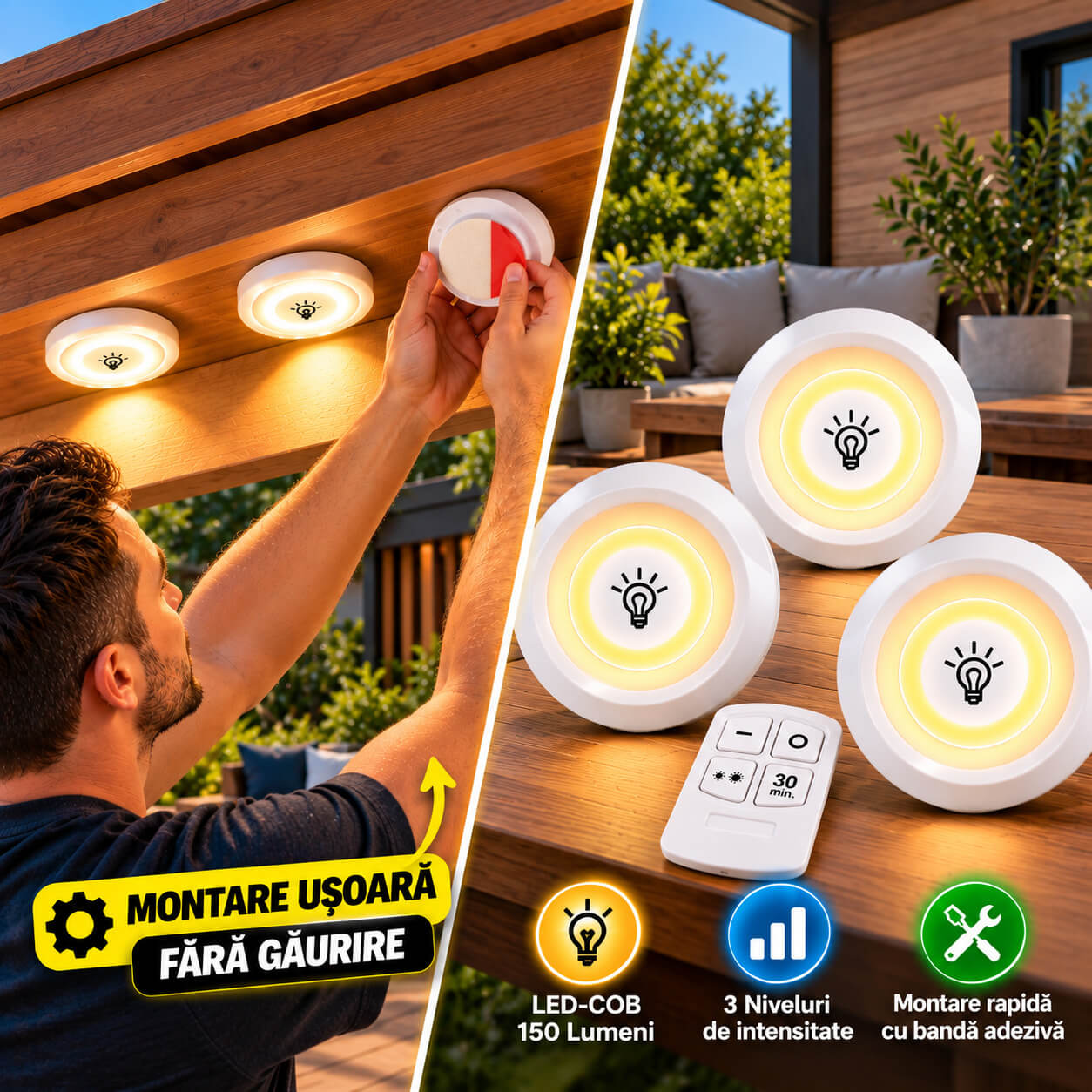 Lumina Led pe 3 niveluri de intensitate si montare ușoară.