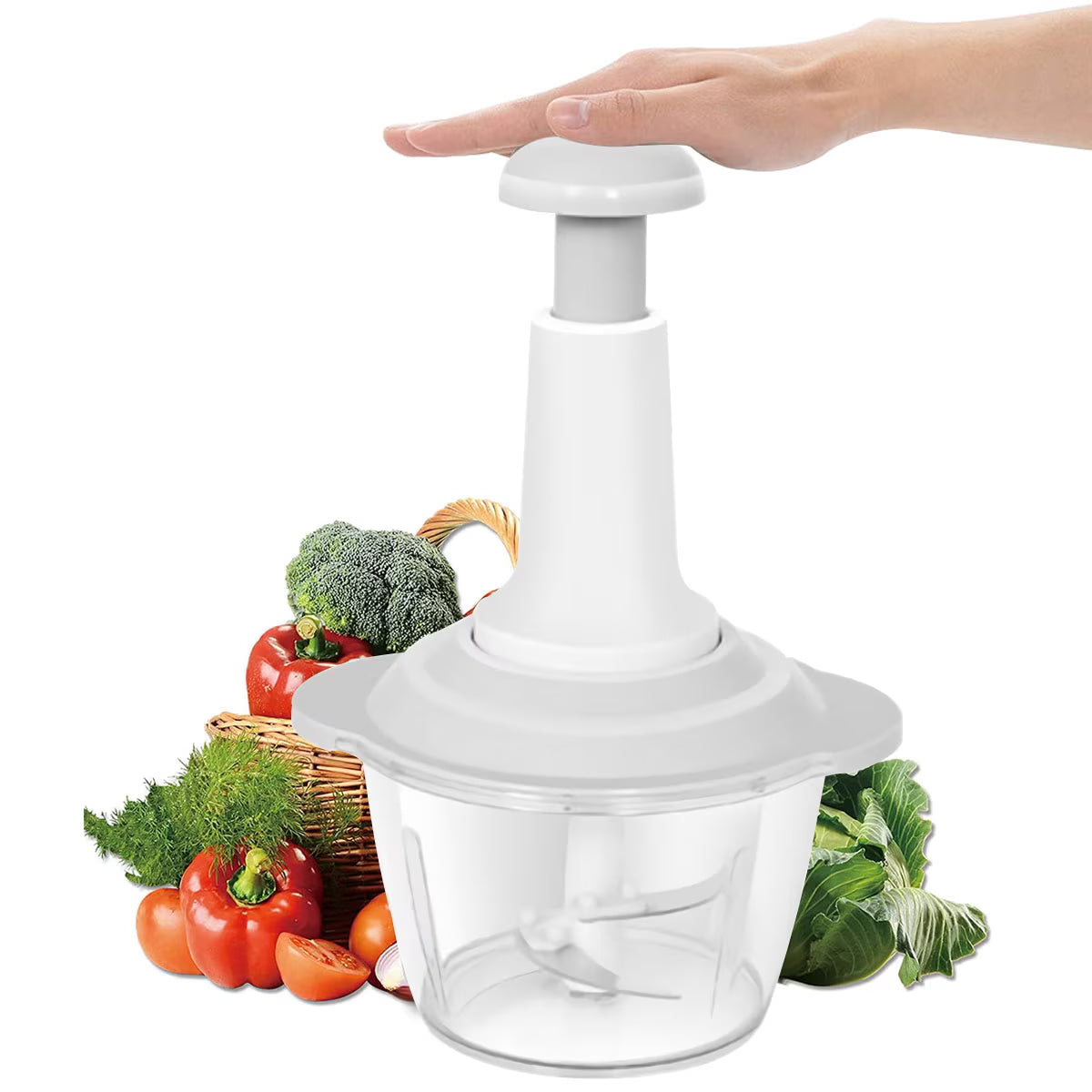 Tocator Manual de Bucătărie, 1.5L, 3 Lame Inox, Sistem Anti-Alunecare