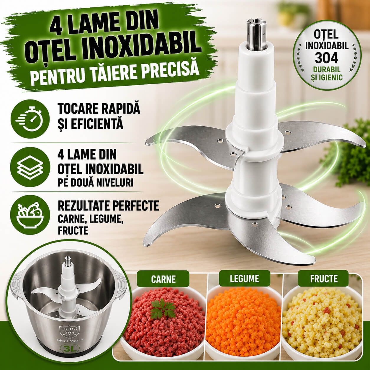 4 lame din otel inoxidabil pentru tăiere precisă